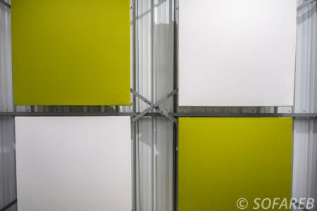 Panneaux anti-bruit en toile intérieurs carrés verts et blanc